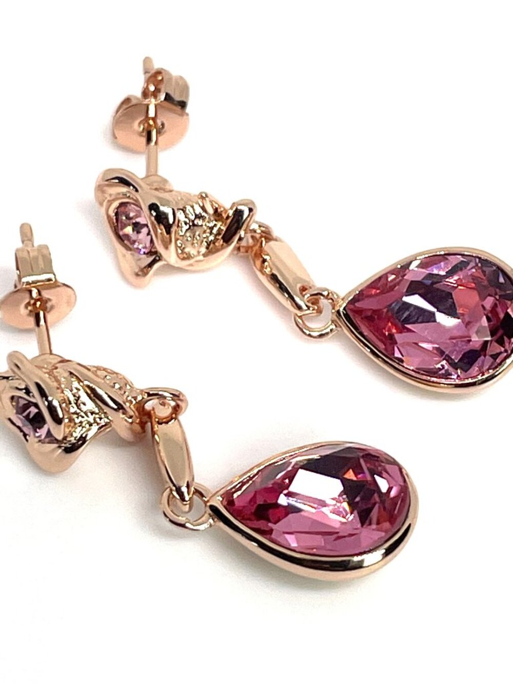 Teardrop Flower Rose Gold Plated Dangle Earring, made with Crystals by Swarovski